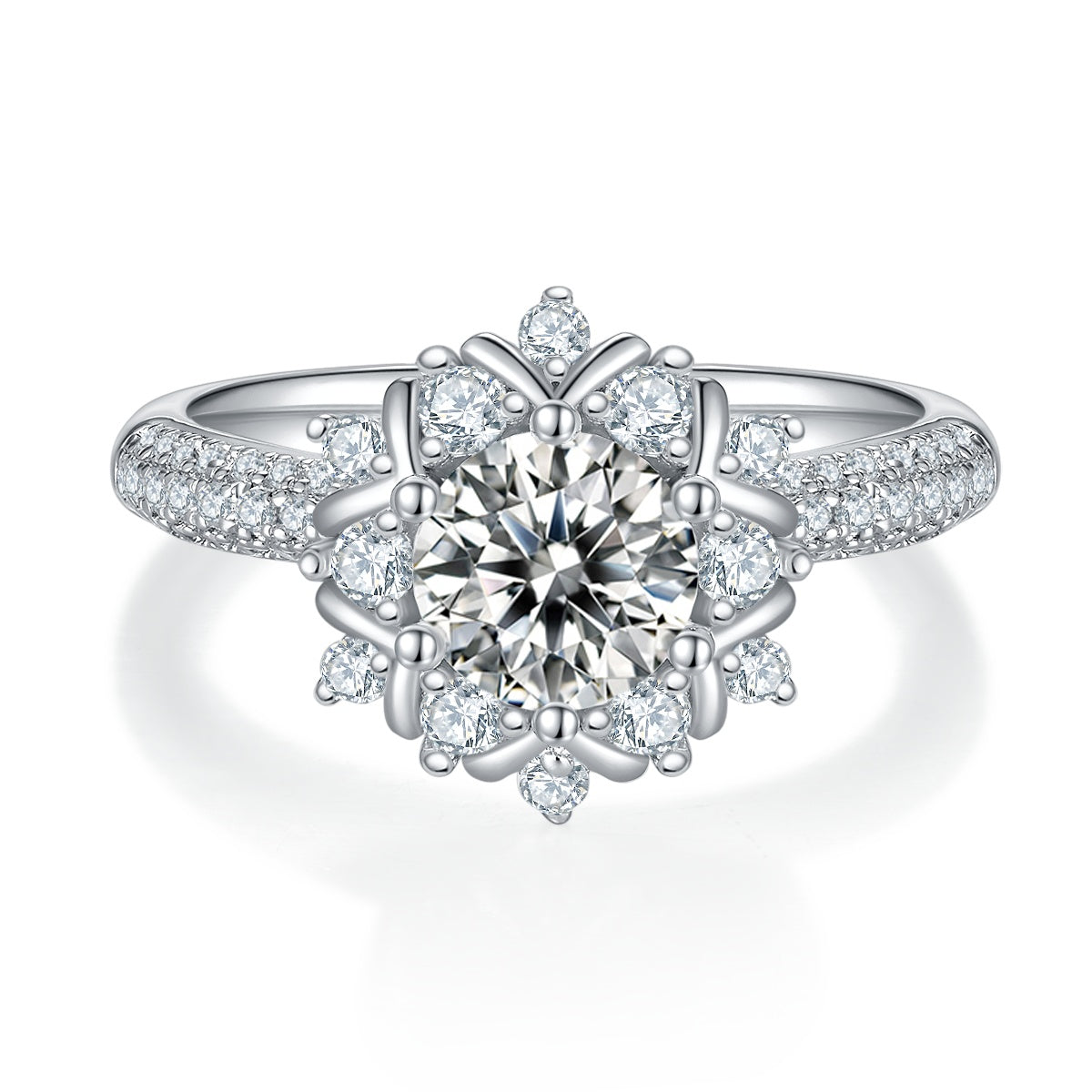 خاتم موسانيت فاخر 1 قيراط من الفضة المطلية بالبلاتين | 1-Carat Luxury Moissanite Silver Ring S925 Platinum Plated