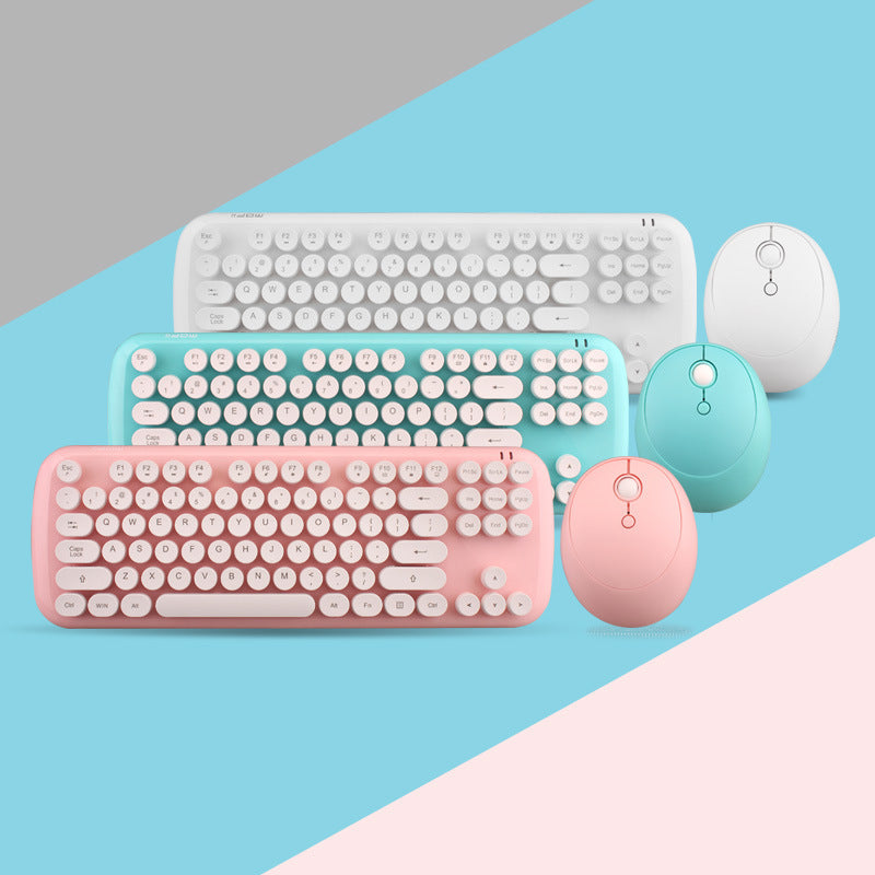 طقم كيبورد وماوس لاسلكي بألوان ريترو للبنات | Wireless Keyboard And Mouse Set Girls Color Retro