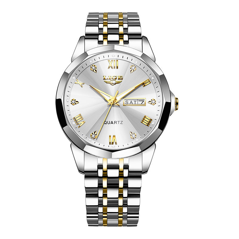 ساعة رجالية كوارتز مضيئة بتقويمين مقاومة للماء | Mens Dual-calendar Waterproof Luminous Quartz Watch
