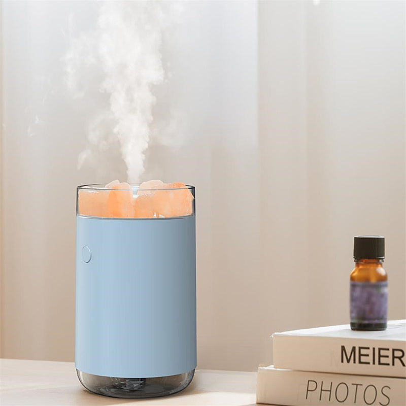 Air Humidifier Crystal Salt Stone Desktop Aromatherapy Essential Oil Ultrasonic Diffuser With LED Lamp | جهاز ترطيب الهواء بحجر الملح البلوري مع زيوت عطرية وإضاءة LED