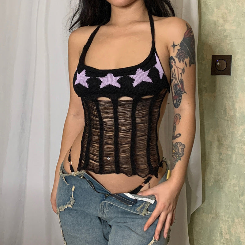 قميص بدون أكمام بتصميم مفرغ عصري | Spicy Girls Street Hip-hop Star Hollow Design Tank Top