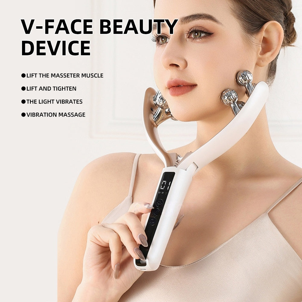 رولر EMS المنزلي بتيار ميكرو كهربائي ذكي بالموجتين الأحمر والأزرق لشد الوجه | Home V-Roller EMS Microcurrent Electric Smart Red And Blue Dual-Wave Roller Face Slimming Lifting