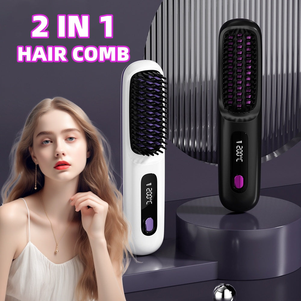 مشط تمليط لاسلكي 2 في 1 | 2 In 1 Straight Hair Comb Wireless Hair Straightener Brush