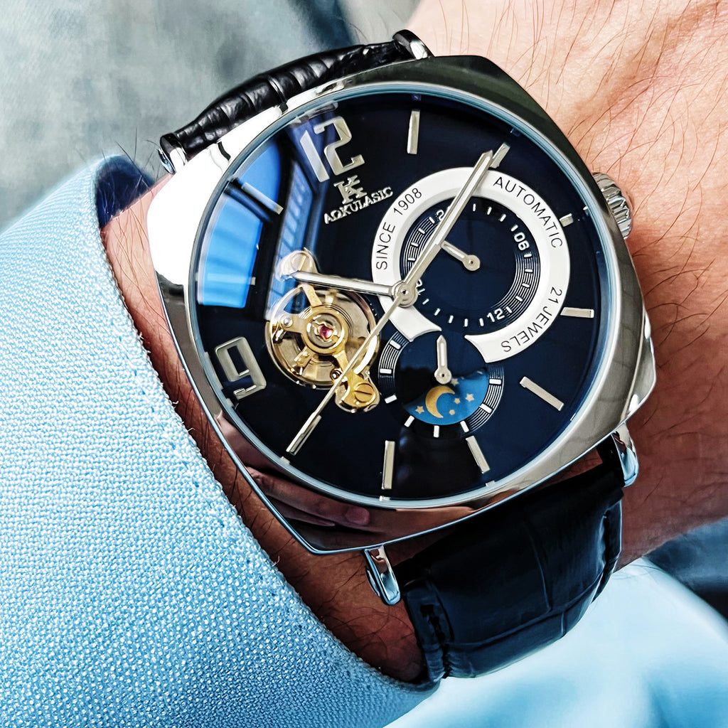 ساعة رجالية ميكانيكية أوتوماتيك مربعة كاجوال | Mens Square Fully Automatic Mechanical Watch Casual Mens Wristwatch
