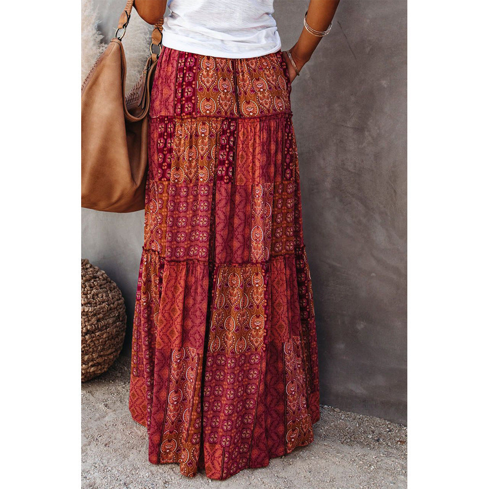 تنورة بوهيمية فضفاضة مطبوعة عالية الخصر | Bohemian-style Loose Casual Printed High-waisted Skirt