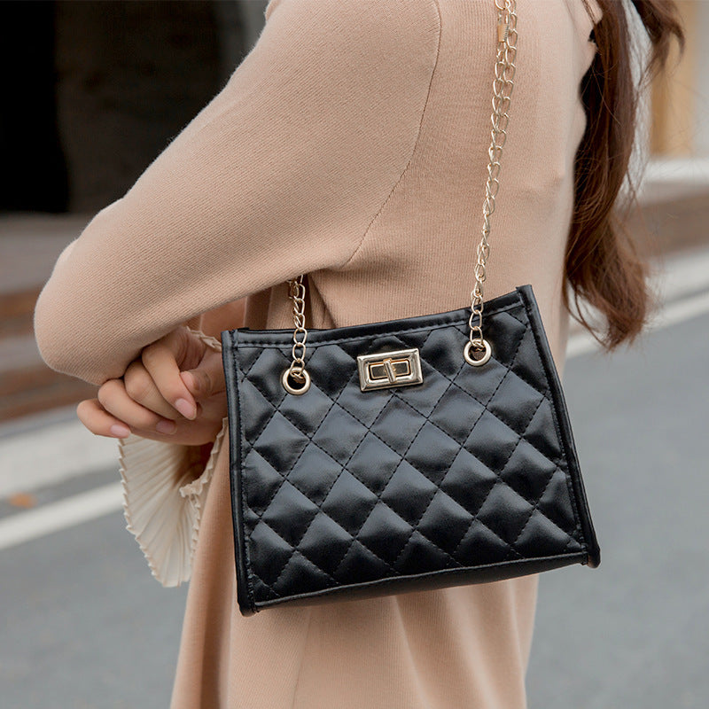 حقيبة كتف صغيرة بسلسلة بخياطة معينية مربعة للنساء | Mini Chain Shoulder Bags Rhombus Sewing Small Square Bags For Women