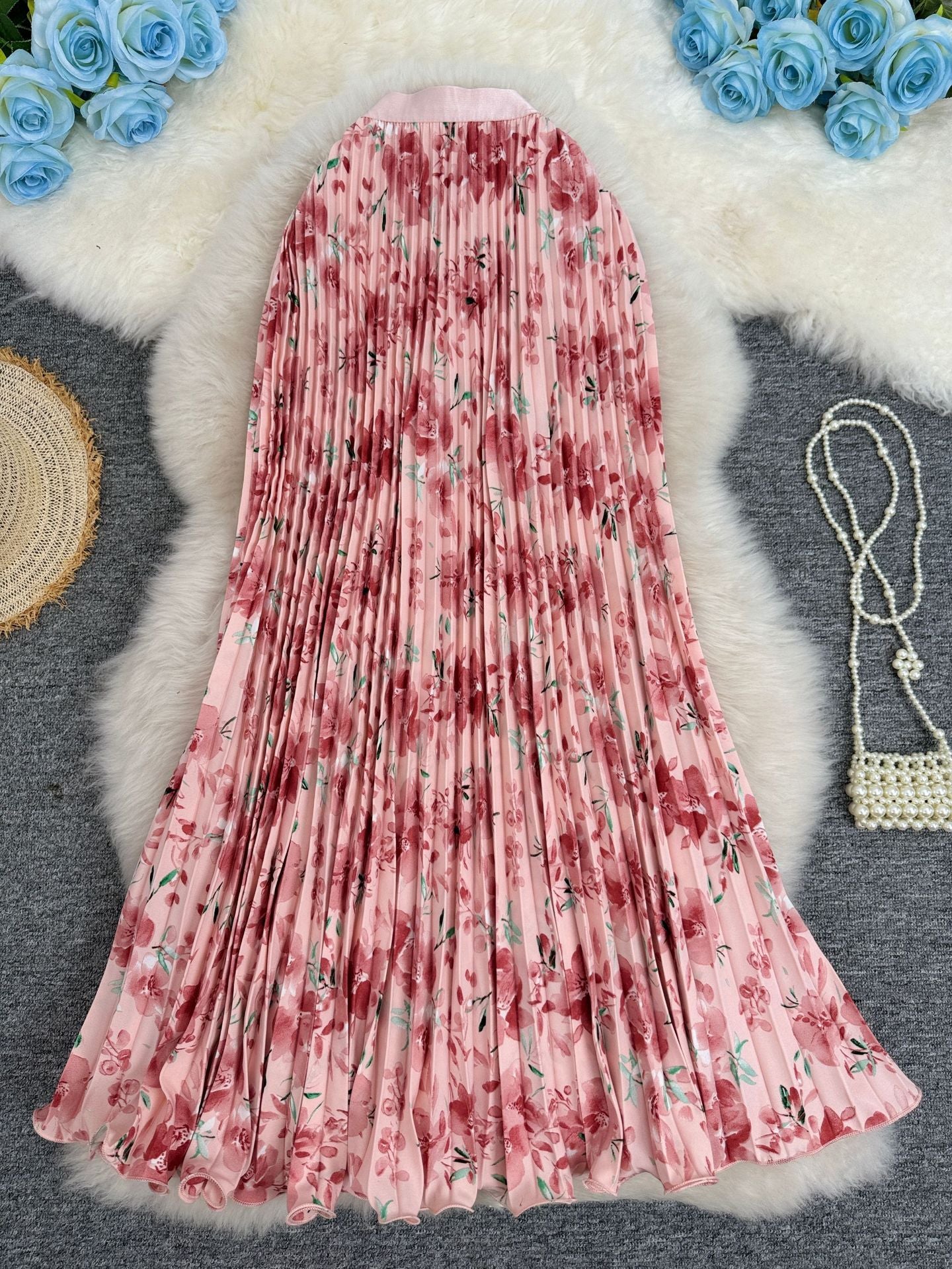 تنورة مطوية مطبوعة عالية الخصر متعددة الاستخدامات | Printed Pleated Skirt For Workwear Versatile And High-waisted