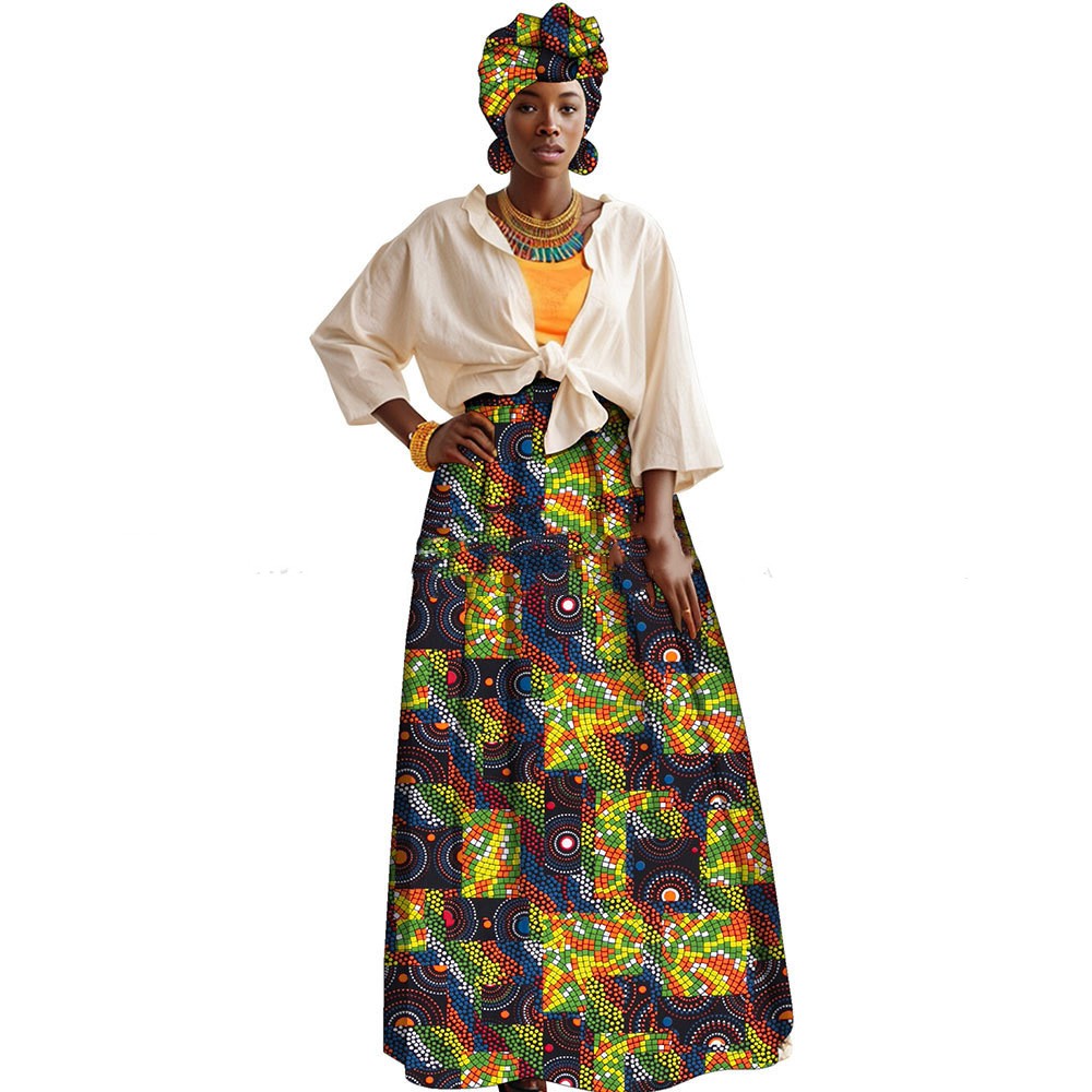 تنورة بطبعة أفريقية بجيوب | African-print A-line Skirt With Pockets