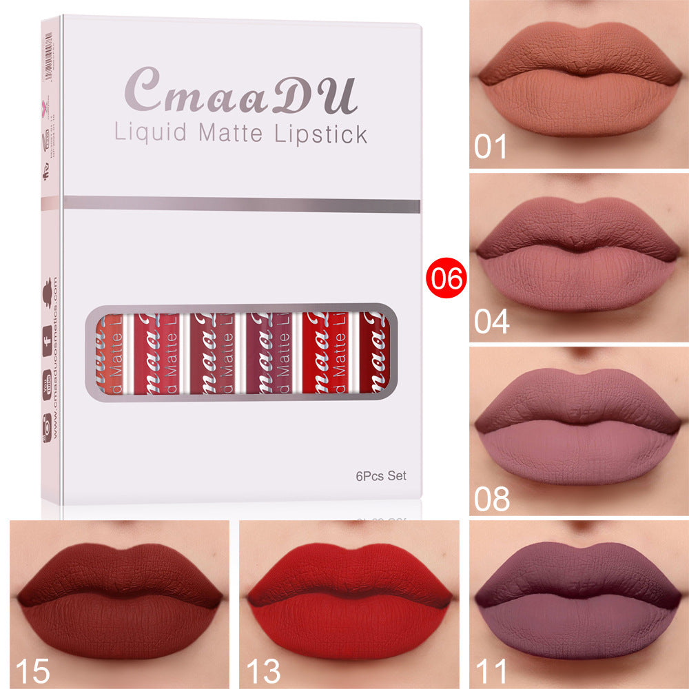 6 علب أحمر شفاه مطفي مقاوم للماء طويل الأمد | 6 Boxes Matte Non-stick Cup Waterproof Lipstick Long Lasting Lip Gloss