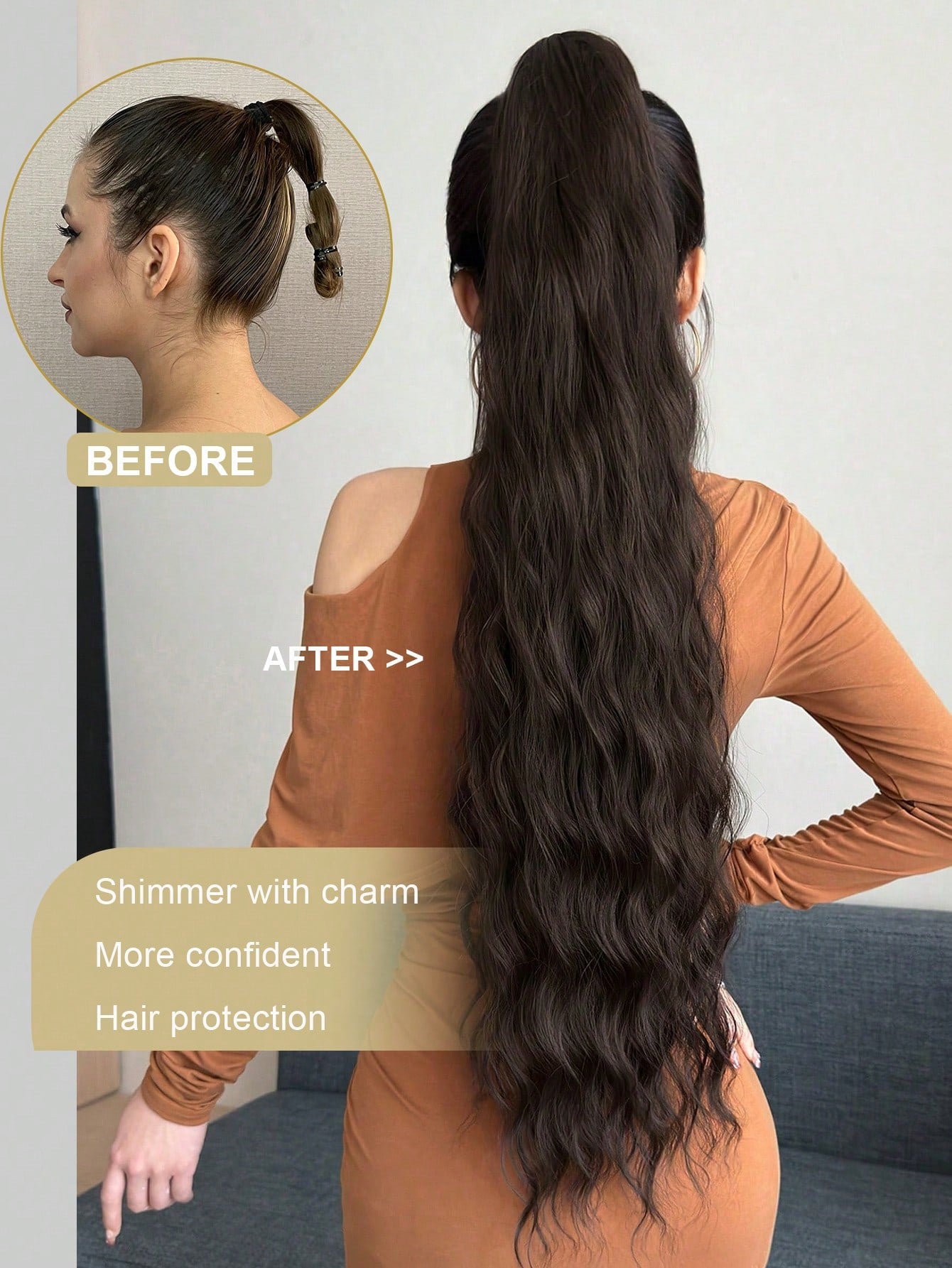 ZURO 32-Inch Long Wavy Synthetic Hair Extension, Heat Resistant Fiber Ponytail Clip-In, Suitable for Women & Girls, Party & Daily Use