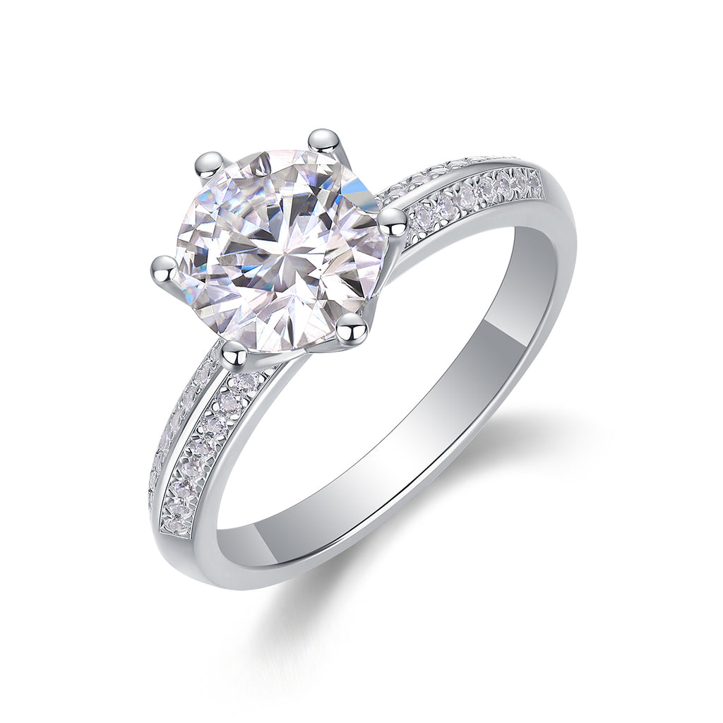 طقم خاتم زفاف موازانيت 2 قيراط فضة S925 مطلي بلاتين | Happiness Like A Flower - 2-Carat Moissanite Wedding Ring Set S925 Platinum-Plated