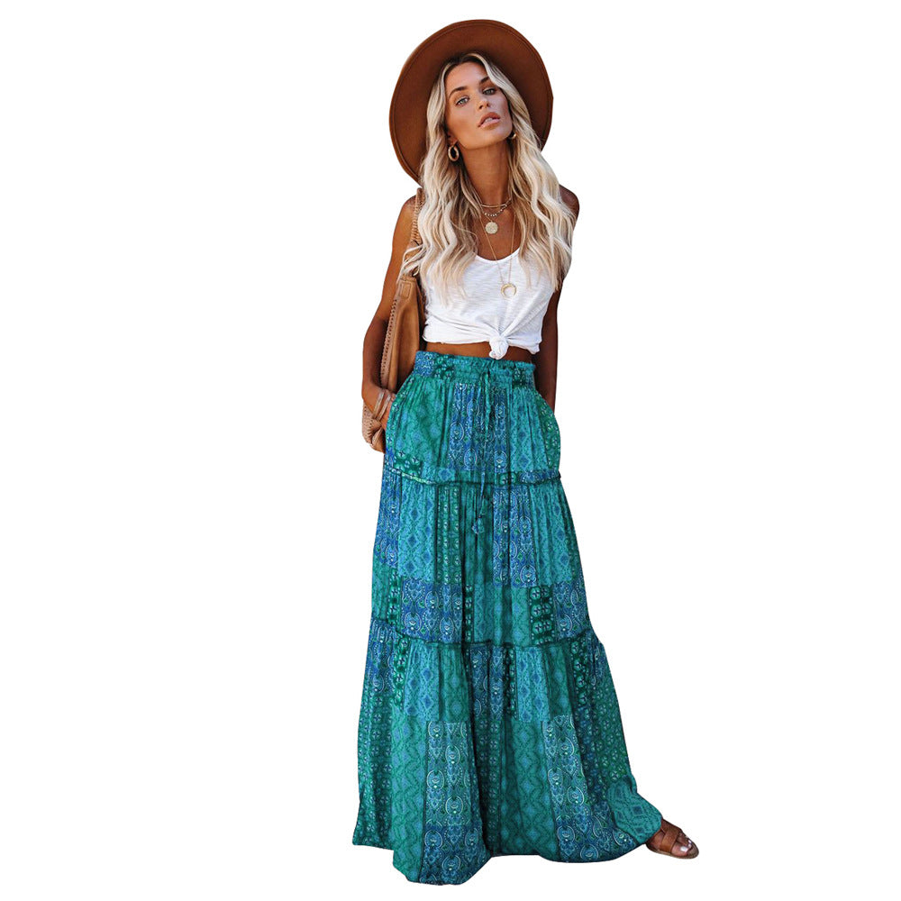 تنورة بوهيمية فضفاضة مطبوعة عالية الخصر | Bohemian-style Loose Casual Printed High-waisted Skirt