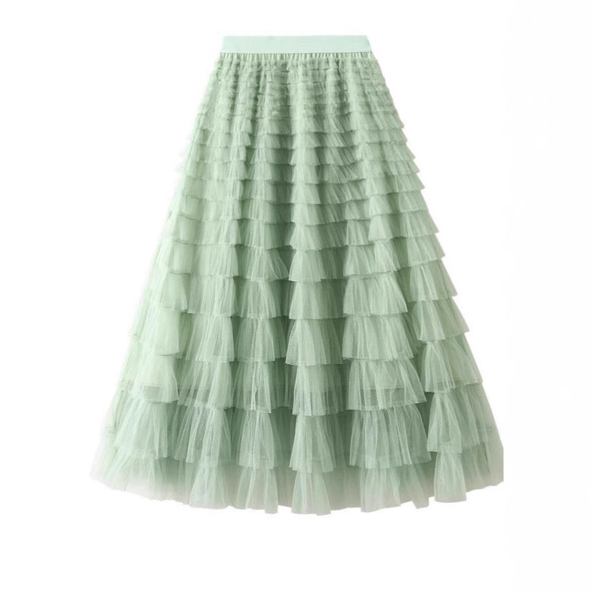 تنورة شبكية نسائية بطبقات للربيع | New Mesh Cake Skirt For Women Spring Style