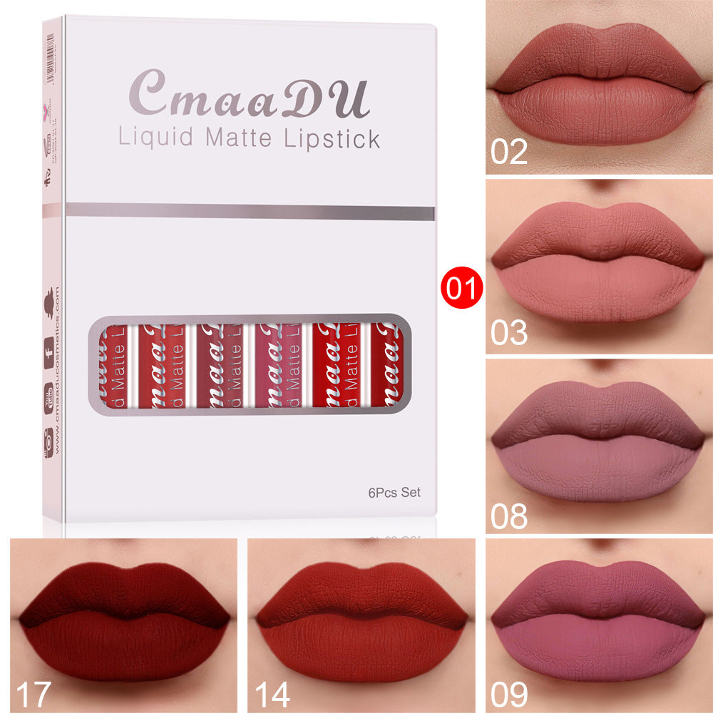 6 علب أحمر شفاه مطفي مقاوم للماء طويل الأمد | 6 Boxes Matte Non-stick Cup Waterproof Lipstick Long Lasting Lip Gloss