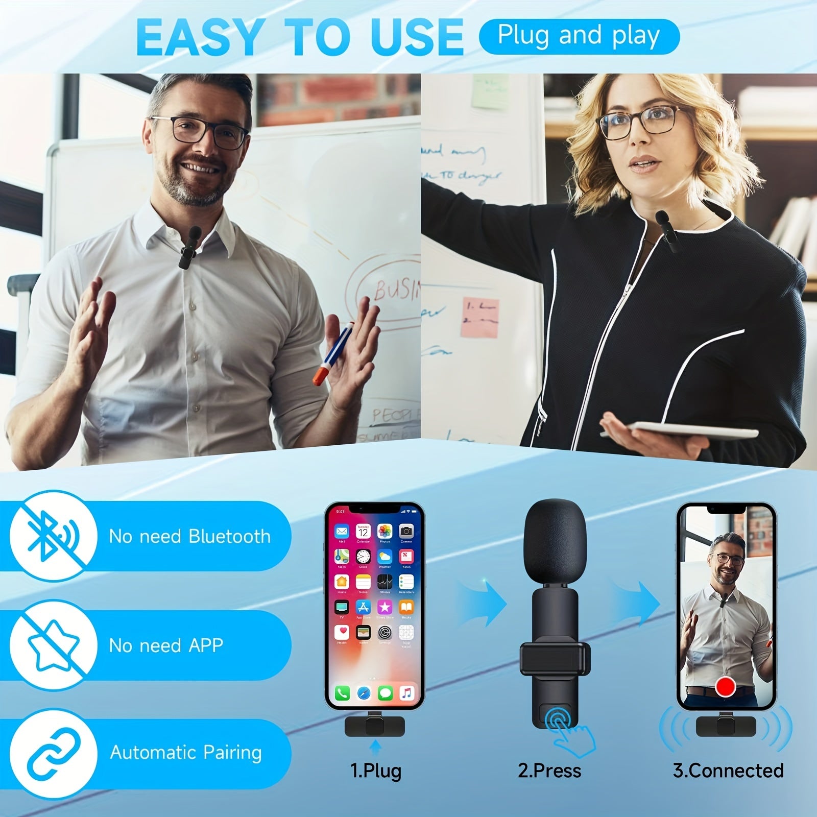 ميكروفون لافالير لاسلكي لـ iPhone وiPad احترافي | Wireless Lavalier Lapel Microphone for iPhone iPad