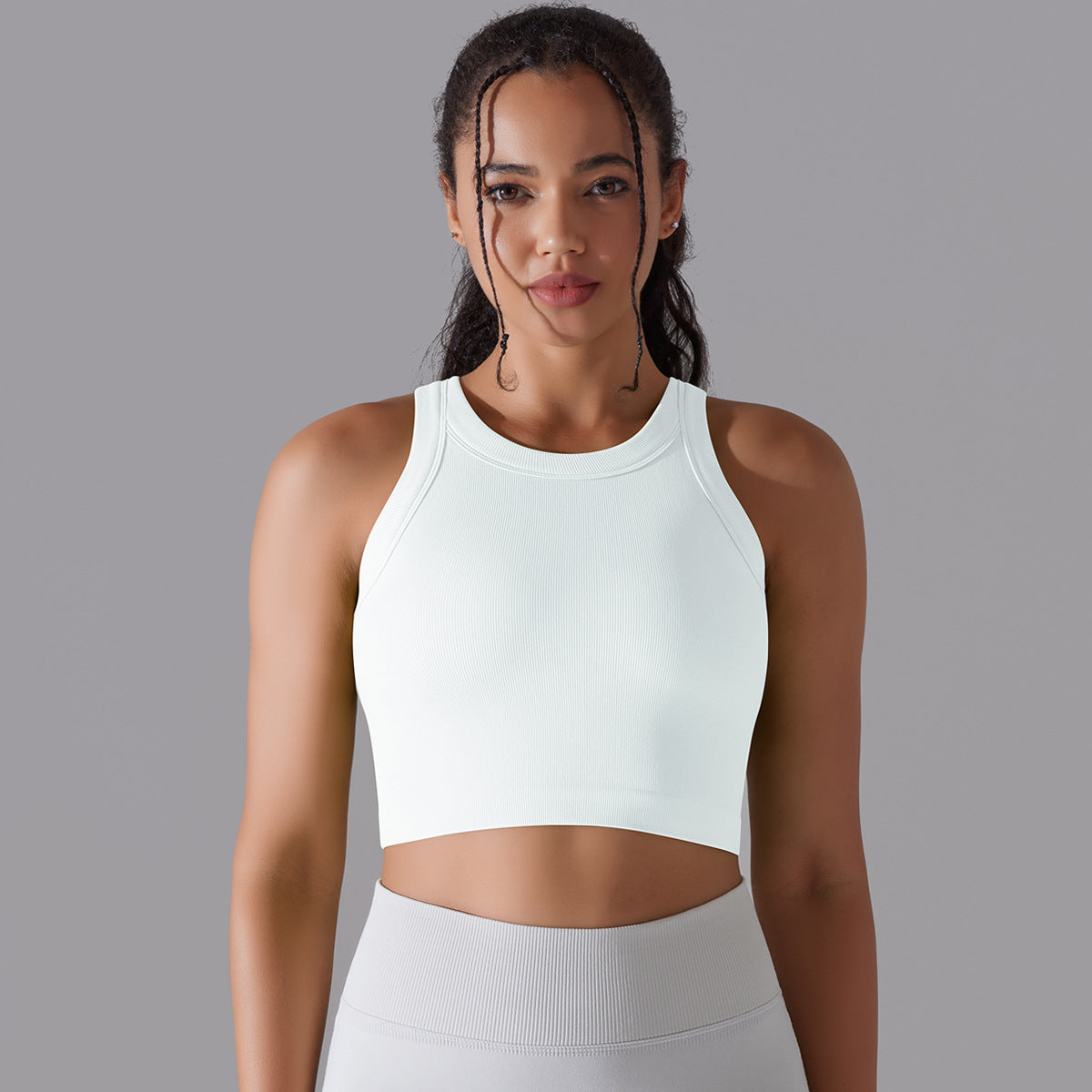 قميص رياضي نسائي بدون أكمام محبوك سلس | Women's Sleeveless Vest Running Fitness Seamless Knitted Sports Top