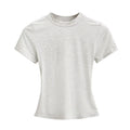 تيشيرت نسائي بياقة مستديرة وأكمام قصيرة | Solid Color Small Round Neck Elastic Shoulder Short Sleeve T-shirt