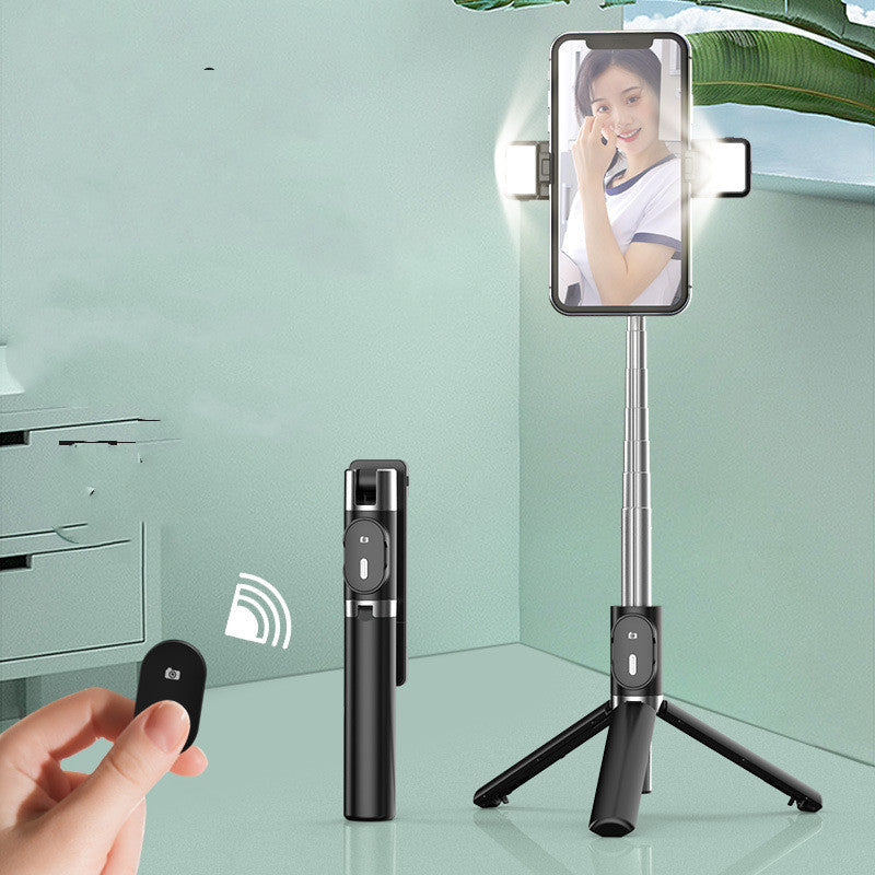 Compatible with Apple, Bluetooth Fill Light Selfie Stick Mobile Phone Integrated Tripod | عصا سيلفي بلوتوث مع إضاءة تصوير حامل ثلاثي متكامل للهواتف