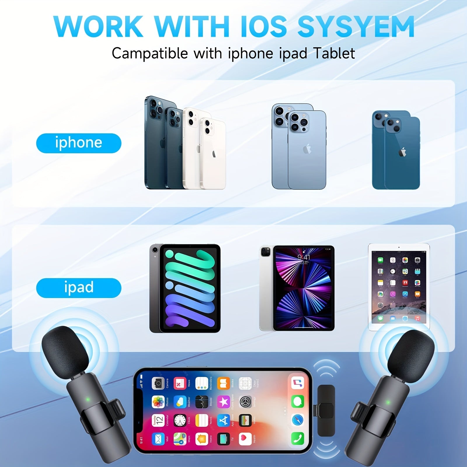ميكروفون لافالير لاسلكي لـ iPhone وiPad احترافي | Wireless Lavalier Lapel Microphone for iPhone iPad