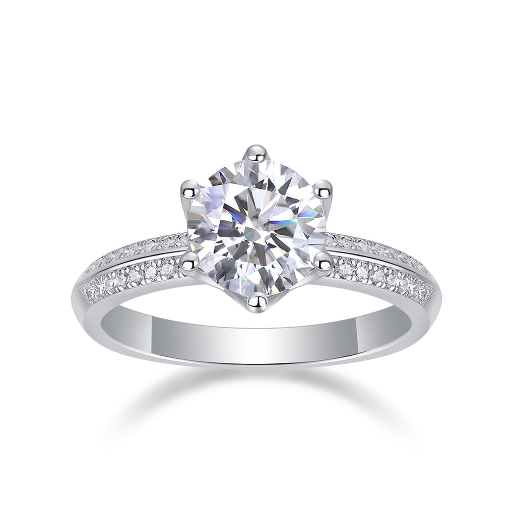 طقم خاتم زفاف موازانيت 2 قيراط فضة S925 مطلي بلاتين | Happiness Like A Flower - 2-Carat Moissanite Wedding Ring Set S925 Platinum-Plated
