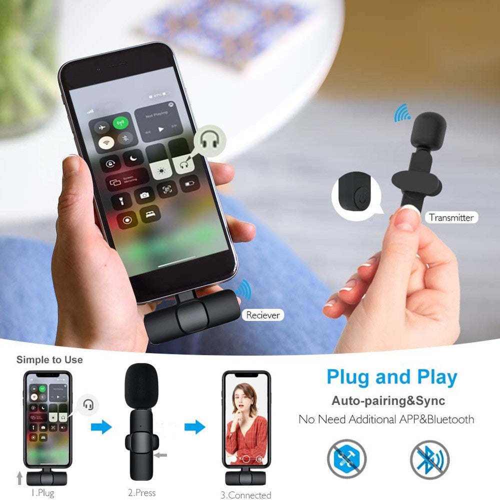 ميكروفون لافالير لاسلكي محمول للتسجيل الصوتي والمرئي | Wireless Lavalier Microphone Portable Audio Video Recording Mini Mic