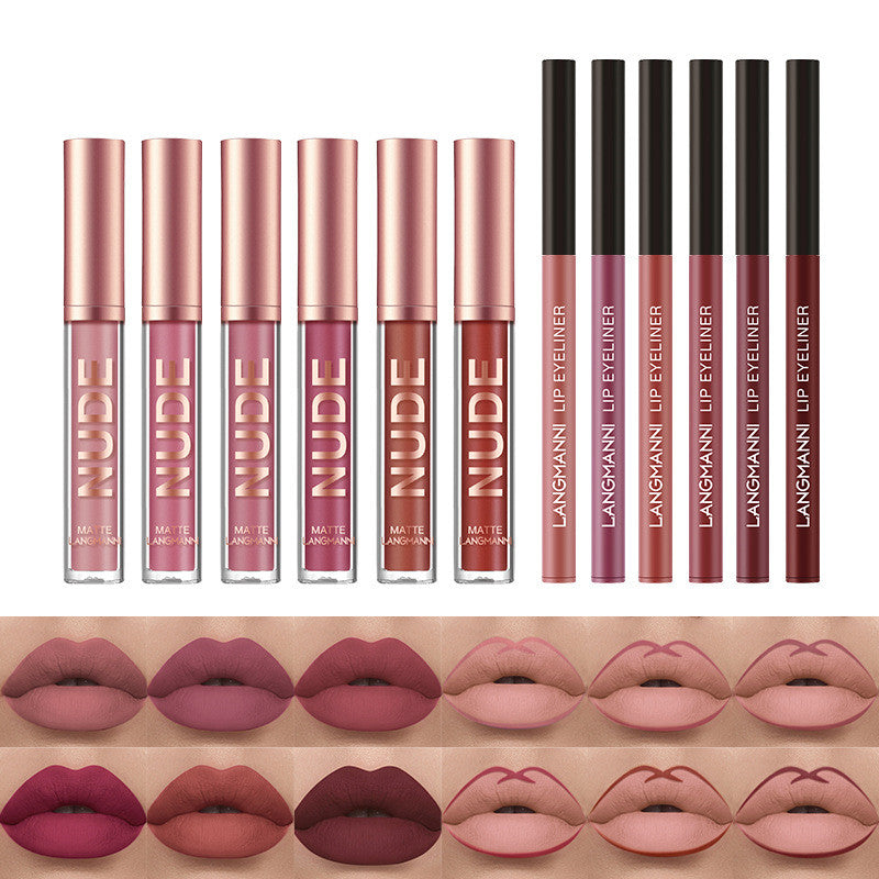 طقم أحمر شفاه مات ومحدد شفاه 12 قطعة مقاوم للماء | Lip Liner And Lipstick Makeup 12 Pcs Set 6 Matte Lipstick 6 Lip Liner Waterproof