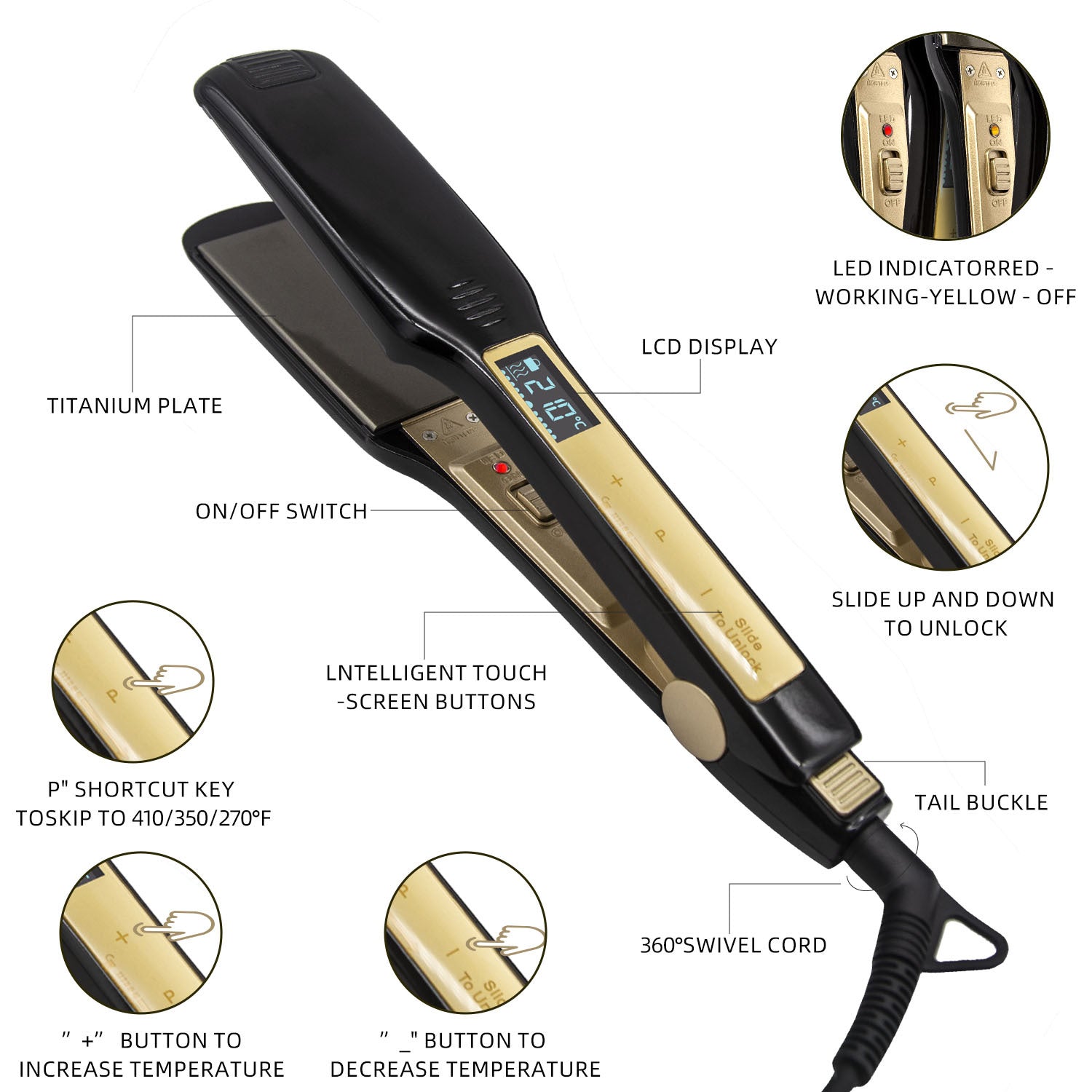 مكواة شعر كهربائية بشاشة لمس لصالونات التجميل | Touch Screen For Hair Salon Hair Styling Electric Hair Straightener