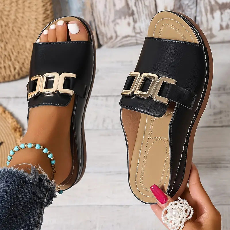 صندل نسائي بسلسلة وكعب عريض للصيف | Women's Chain Wedge Sandals
