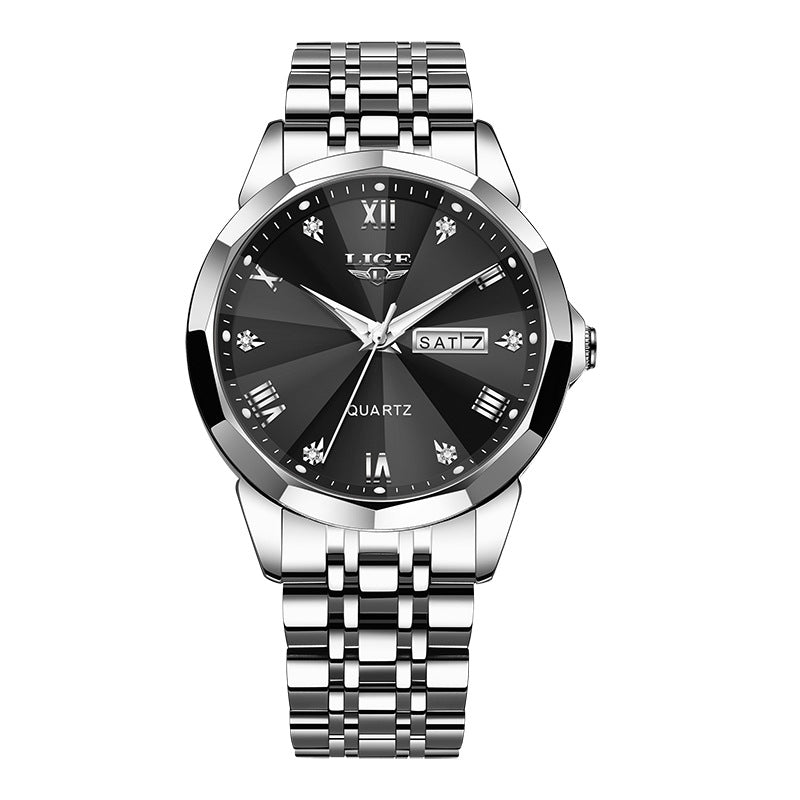 ساعة رجالية كوارتز مضيئة بتقويمين مقاومة للماء | Mens Dual-calendar Waterproof Luminous Quartz Watch