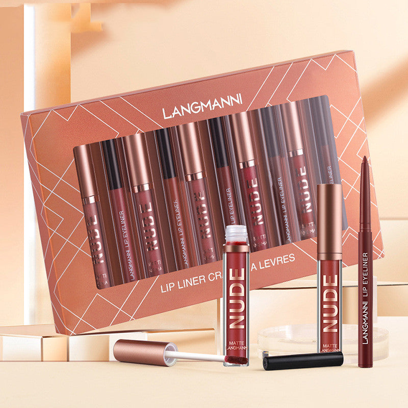 طقم أحمر شفاه مات ومحدد شفاه 12 قطعة مقاوم للماء | Lip Liner And Lipstick Makeup 12 Pcs Set 6 Matte Lipstick 6 Lip Liner Waterproof