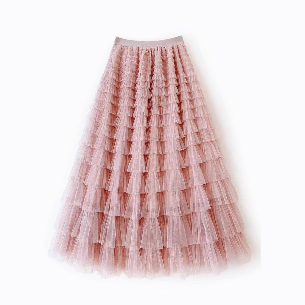 تنورة شبكية نسائية بطبقات للربيع | New Mesh Cake Skirt For Women Spring Style