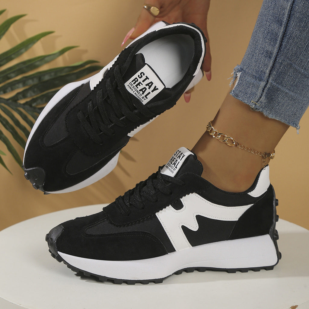 حذاء سنيكرز نسائي كاجوال بنعل سميك برباط | Womens Chunky-Soled Sneakers Lace-up Casual Shoes