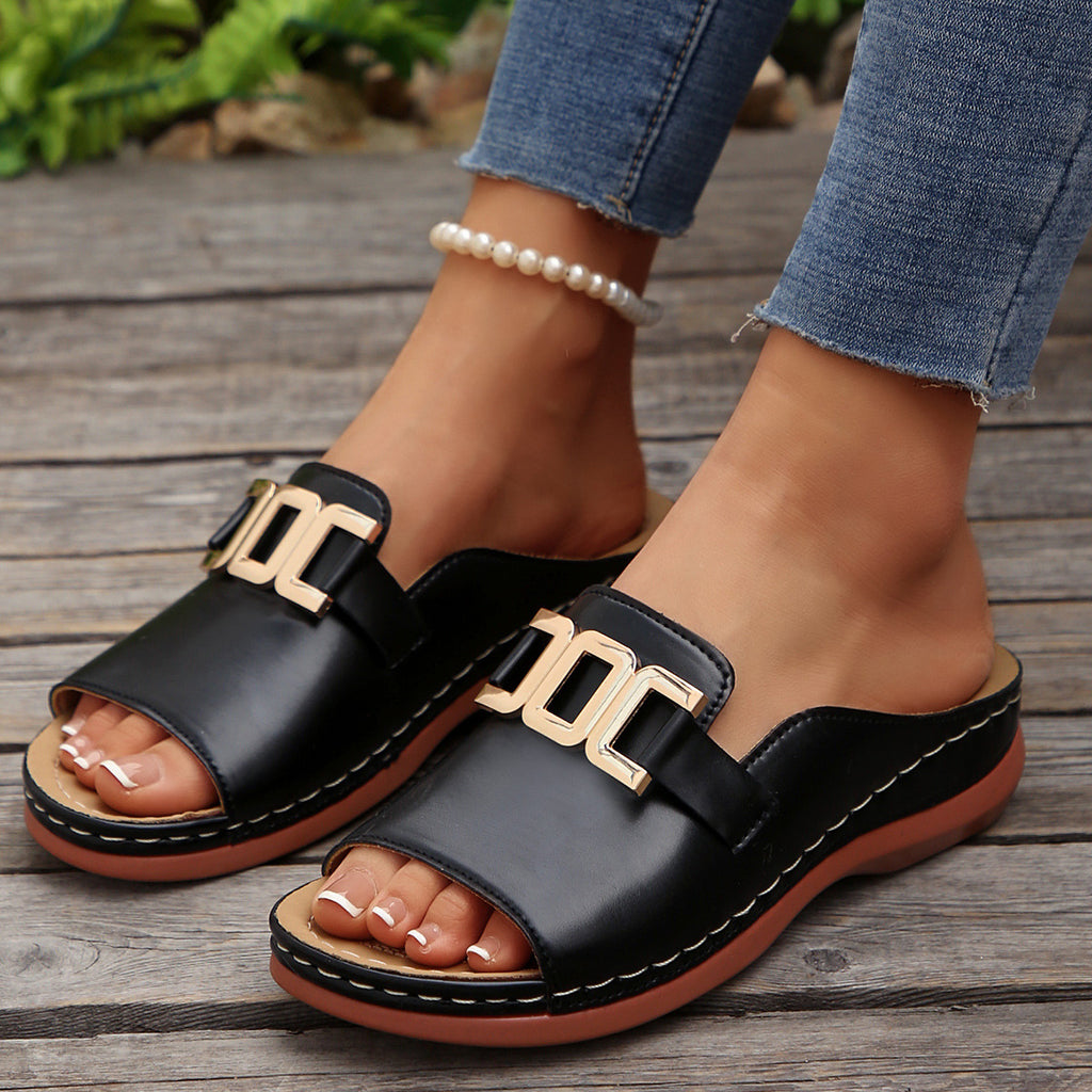 صندل نسائي بسلسلة وكعب عريض للصيف | Women's Chain Wedge Sandals
