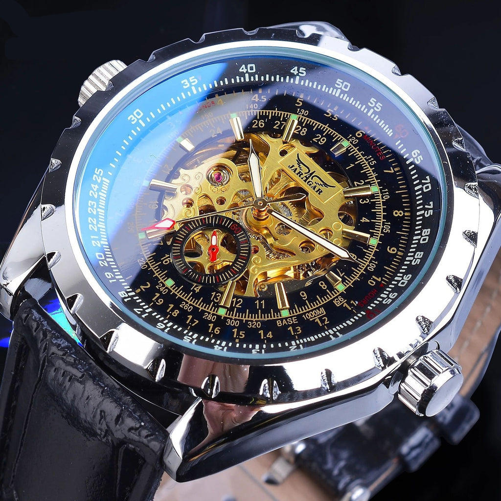 ساعة ميكانيكية أوتوماتيك بزجاج أزرق وتصميم مجوف لرجال الأعمال | Business-Casual Blue Glass Hollowed-Out Large-Dial Automatic Mechanical Watch
