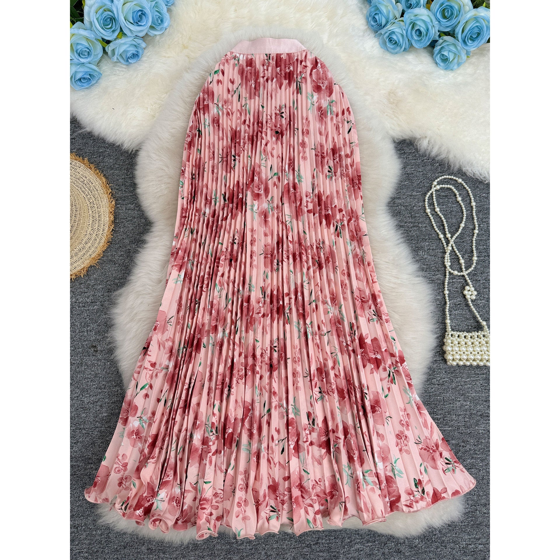 تنورة مطوية مطبوعة عالية الخصر متعددة الاستخدامات | Printed Pleated Skirt For Workwear Versatile And High-waisted